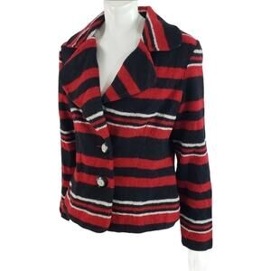 Karen Kane Blanket Stripe Wool Blazer Women Small Notch Lapel Red Black